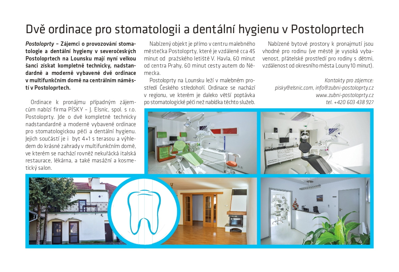 Inzerát: Dvě ordinace pro stomatologii a dentální hygienu v Postoloprtech